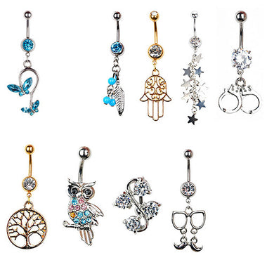 Rhinestone Butterfly Tree of Life Piercing Belly Button