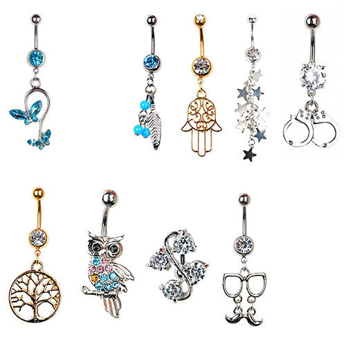 Rhinestone Butterfly Tree of Life Piercing Belly Button