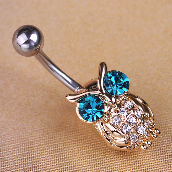 Gold Owl Blue Belly Button Piercing