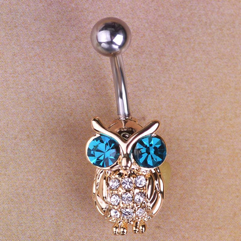 Gold Owl Blue Belly Button Piercing