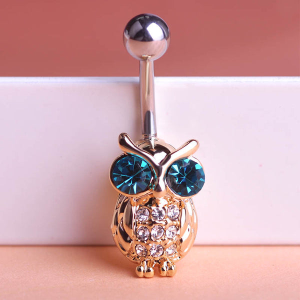 Gold Owl Blue Belly Button Piercing