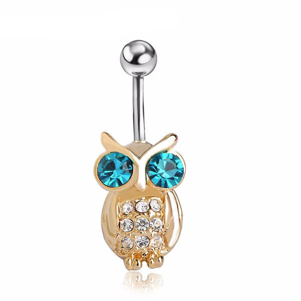 Gold Owl Blue Belly Button Piercing