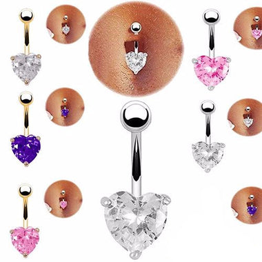 Belly Button Ring Rhinestone Bar Heart for Women