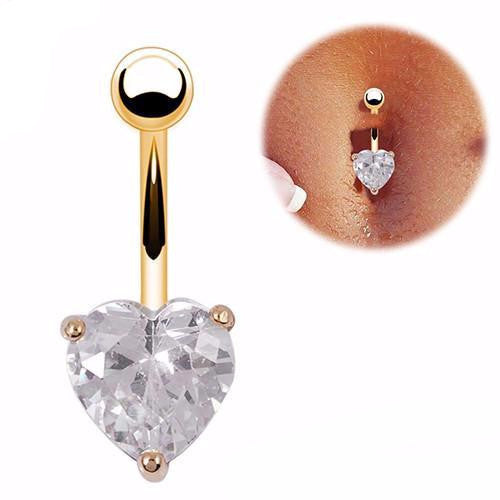 Belly Button Ring Rhinestone Bar Heart for Women