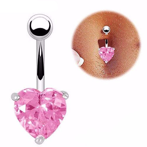 Belly Button Ring Rhinestone Bar Heart for Women