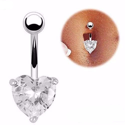 Belly Button Ring Rhinestone Bar Heart for Women