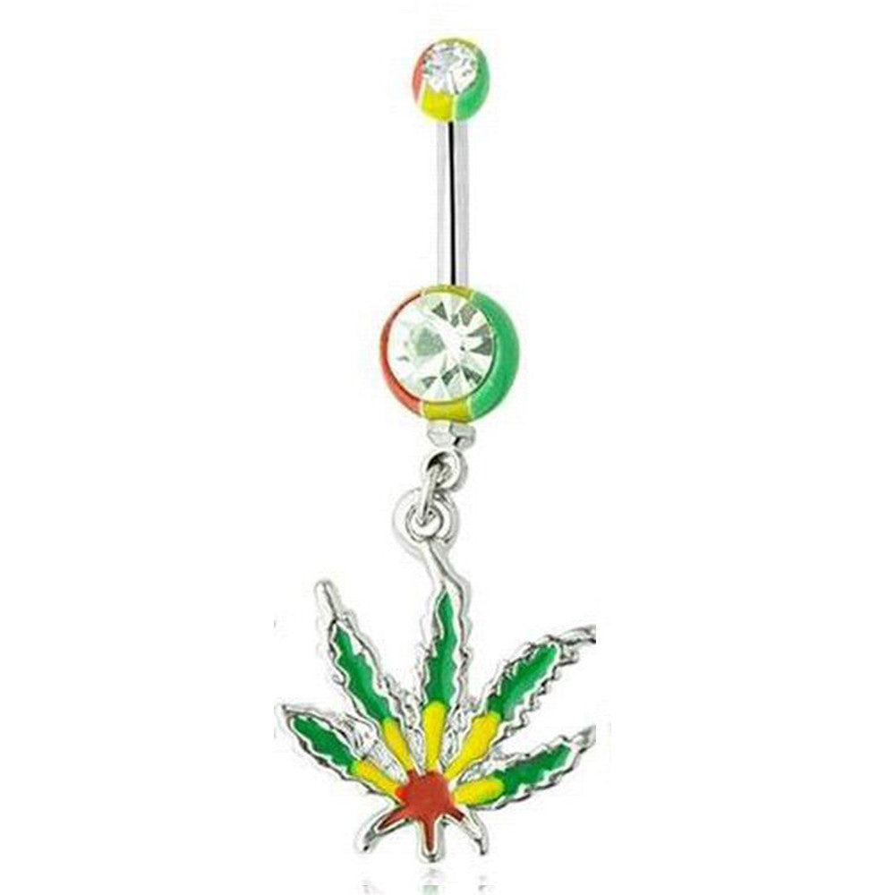 Green Leaf Stainless Steel Button Belly Piercing