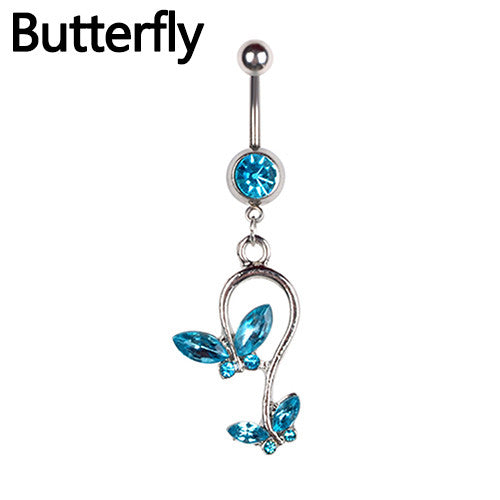Rhinestone Butterfly Tree of Life Piercing Belly Button