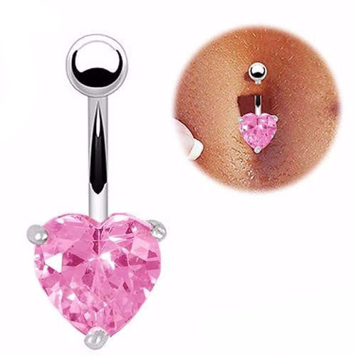 Belly Button Ring Rhinestone Bar Heart for Women