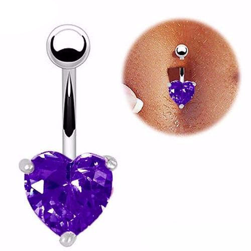 Belly Button Ring Rhinestone Bar Heart for Women