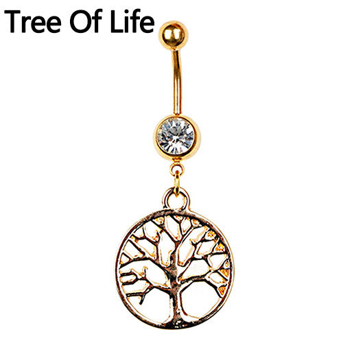 Rhinestone Butterfly Tree of Life Piercing Belly Button