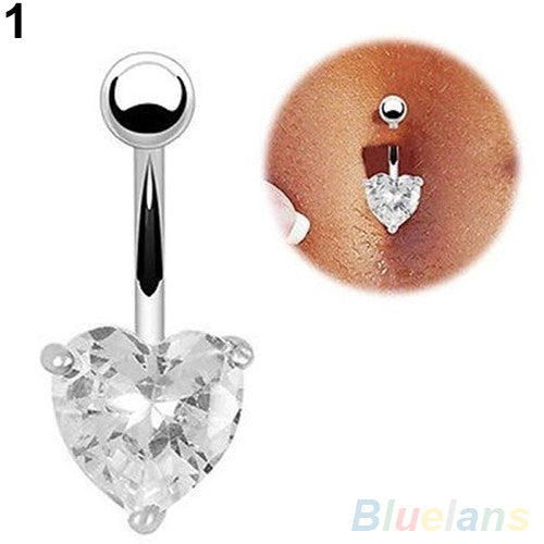 Belly Button Ring Rhinestone Bar Heart for Women
